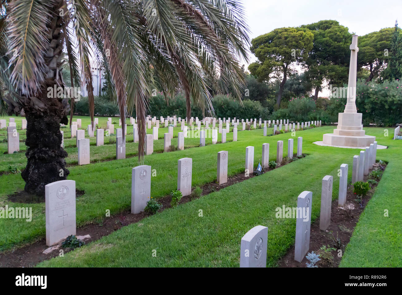 HAIFA, ISRAEL - 21 October 2018: Graveyard for British soldiers who died during the British mandate 1918-1948 , in downtown Haifa, Israel Stock Photo