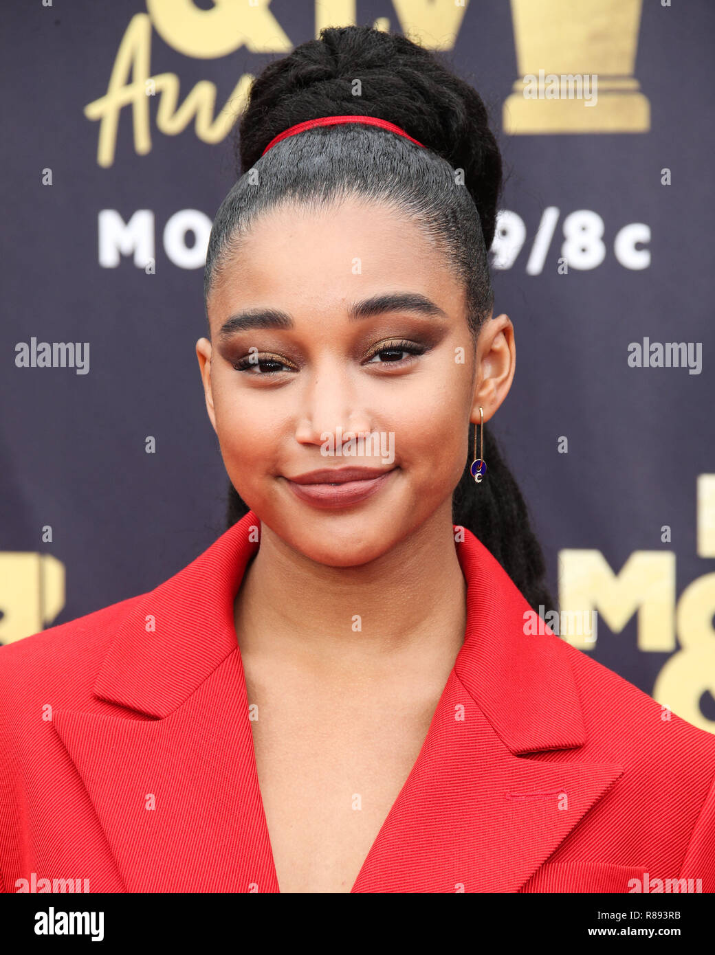 SANTA MONICA, LOS ANGELES, CA, USA - JUNE 16: Amandla Stenberg at the 2018 MTV Movie And TV Awards held at Barker Hangar on June 16, 2018 in Santa Monica, Los Angeles, California, United States. (Photo by Xavier Collin/Image Press Agency) Stock Photo