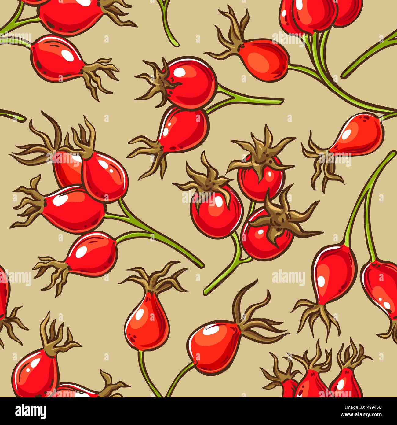 dog rose berries vector pattern on color background Stock Vector