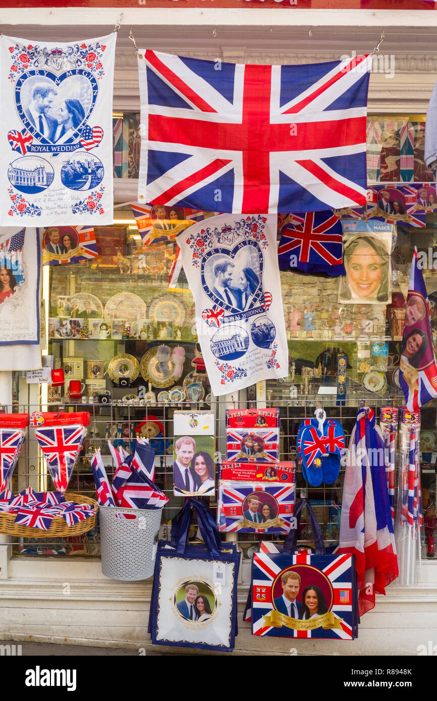 Souvenirs for sale at the time of the Royal Wedding between Prince Harry and Meghan Markle in Windsor, Berkshire Stock Photo