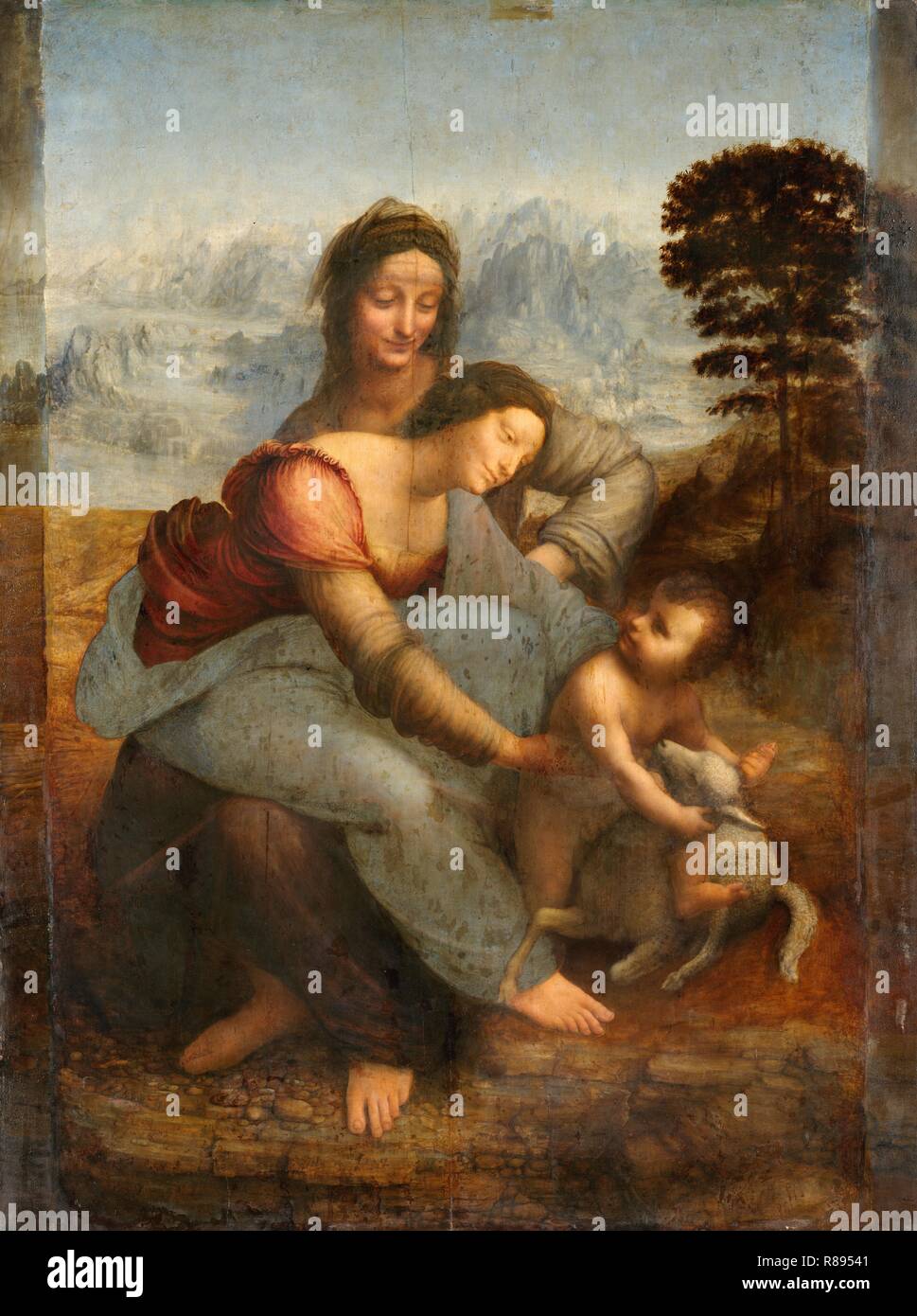 Leonardo da Vinci, The Virgin and Child with Saint Anne, before restoration. Circa 1503-1519. Museum: Louvre, Dpt. des Peintures. Stock Photo