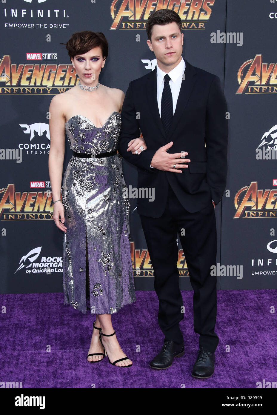 HOLLYWOOD, LOS ANGELES, CA, USA - APRIL 23: Scarlett Johansson, Colin Jost at the World Premiere Of Disney And Marvel's 'Avengers: Infinity War' held at the El Capitan Theatre, Dolby Theatre and TCL Chinese Theatre IMAX on April 23, 2018 in Hollywood, Los Angeles, California, United States. (Photo by Xavier Collin/Image Press Agency) Stock Photo