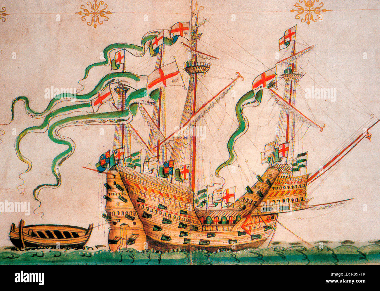 Illustration of the carrack Peter Pomegranate, also known as the Peter. Stock Photo