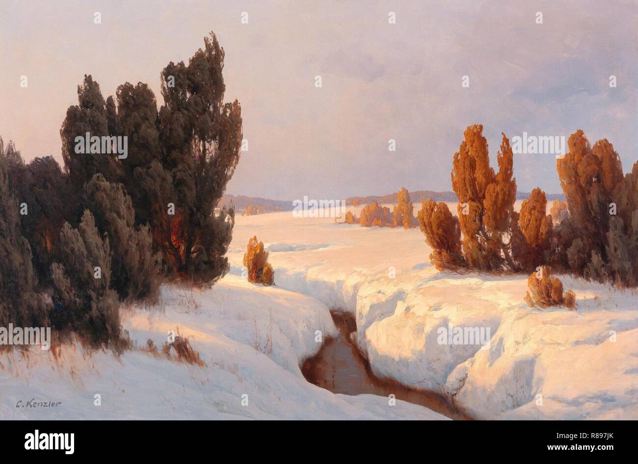 Carl Kenzler - Winter Landscape in the Sun. Stock Photo
