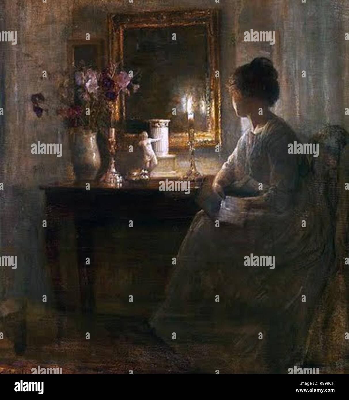 Carl Vilhelm Holsoe (Danish artist 1863-1935) Interior with a Woman (2). Stock Photo