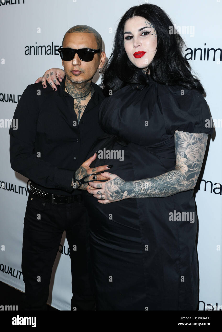 BEVERLY HILLS, LOS ANGELES, CA, USA - OCTOBER 27: Rafael Reyes, Kat Von D  at the Animal Equality's Inspiring Global Action Los Angeles Gala 2018 held  at The Beverly Hilton Hotel on