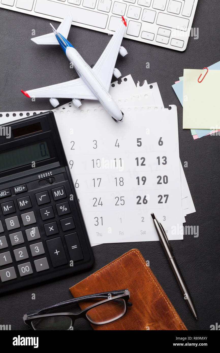 Business Trip Concept Accessories On Desk Table Pc Keyboard