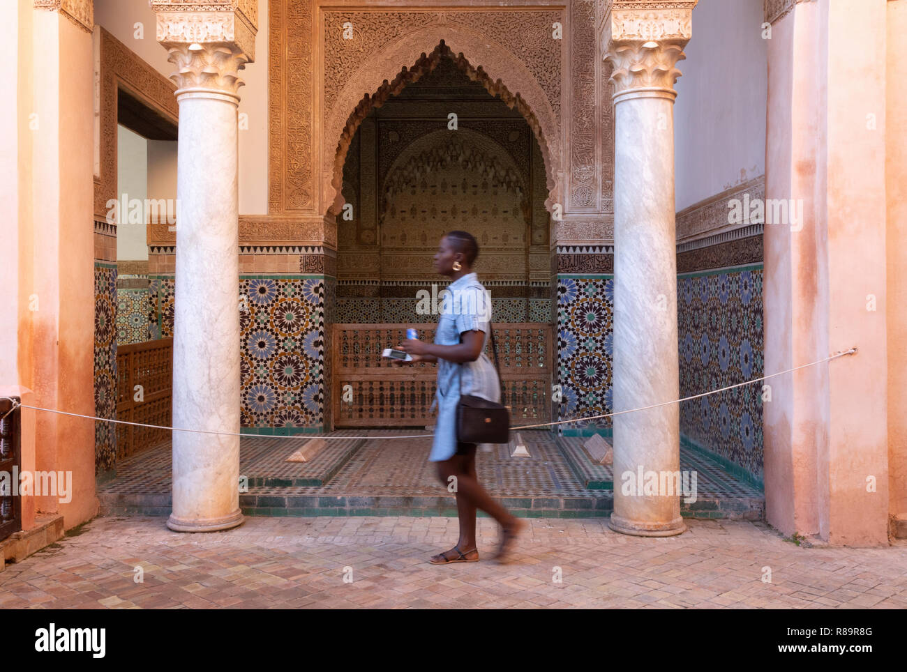 A tourist looking at the Saadian Tombs, Marrakech Morocco North Africa Stock Photo