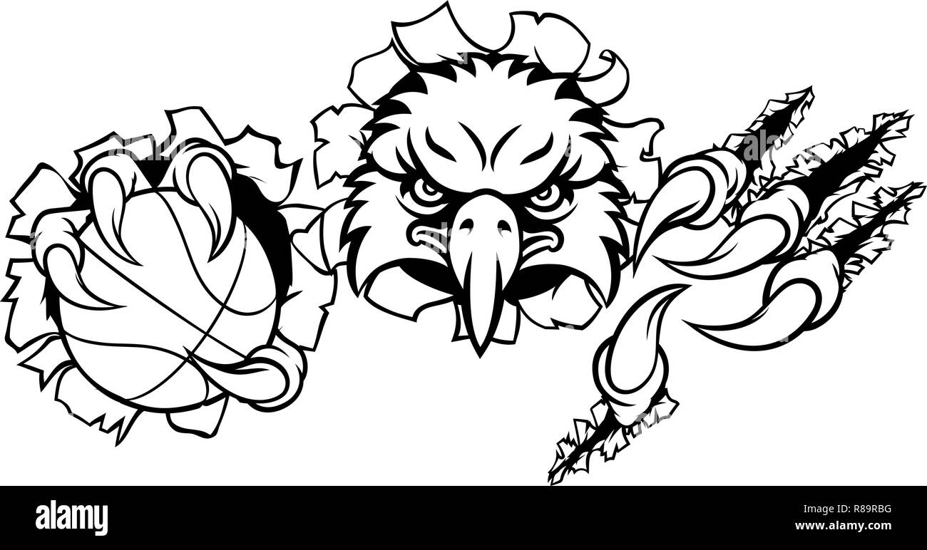 Eagle Basketball Cartoon Mascot Ripping Background Stock Vector