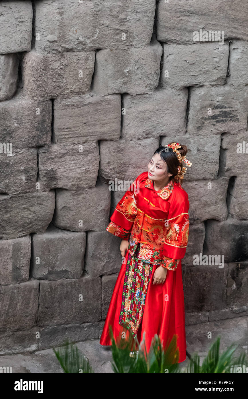 Woman in Red dress - Chinese woman in traditional costume posing in ...
