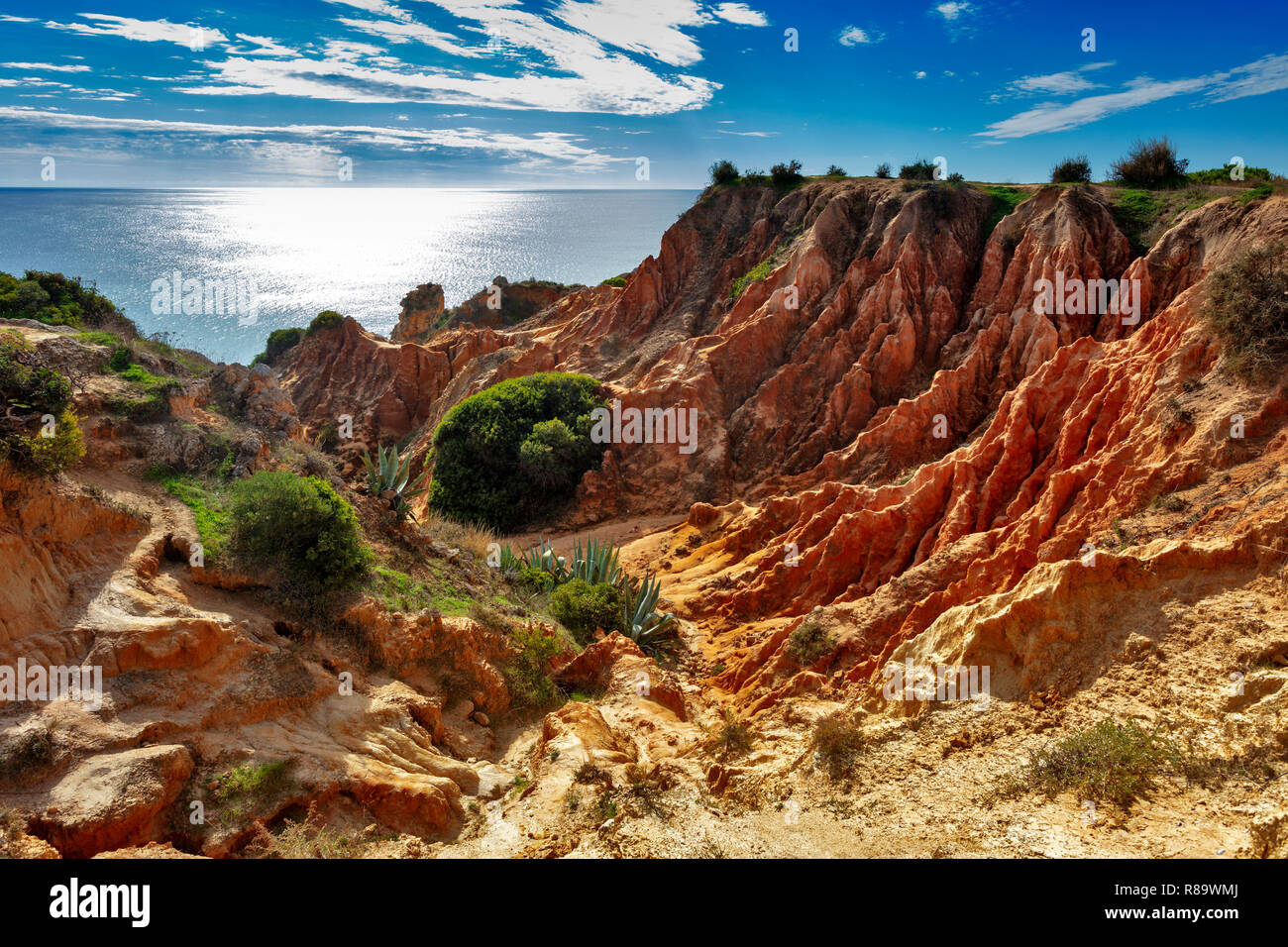 Beach and coloured rocks, Praia da Marinha, Carvoeiro, Algarve, Portugal Stock Photo