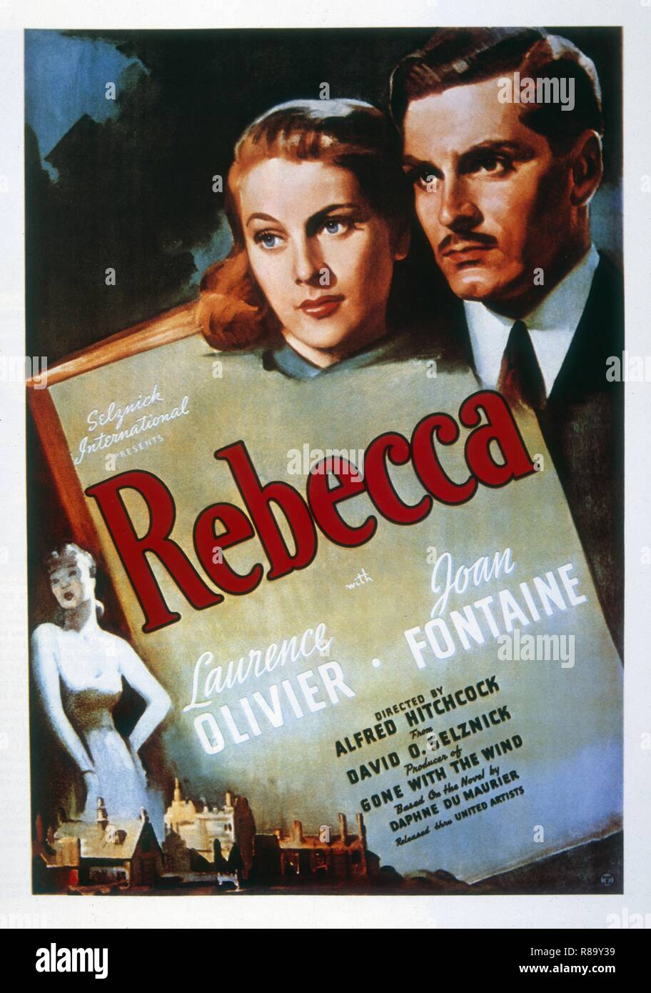 Rebecca Year : 1940 USA Director : Alfred Hitchcock Laurence Olivier, Joan Fontaine  Poster (USA) Stock Photo
