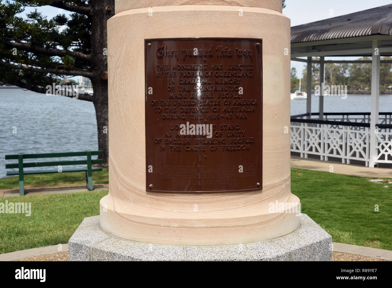Plaque on USAustralian war memorial, Brisbane, Australia Stock Photo