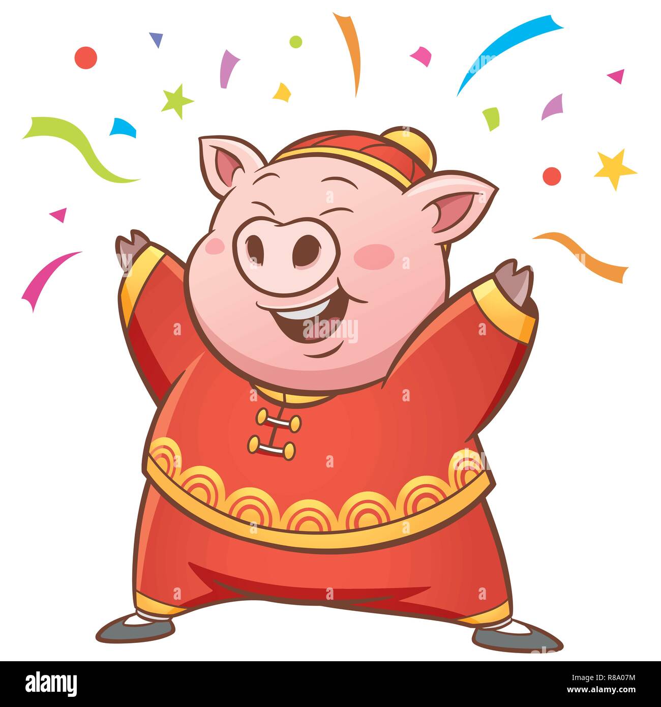 Vector illustration of cartoon pig wearing Chinese suit Stock Vector Image  & Art - Alamy