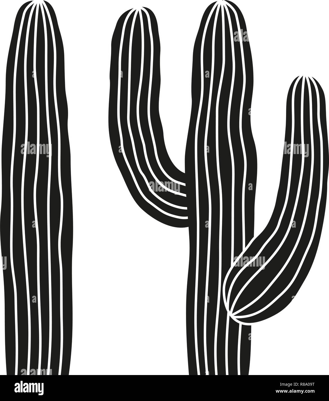 Black and white mexican cactus silhouette. Stock Vector