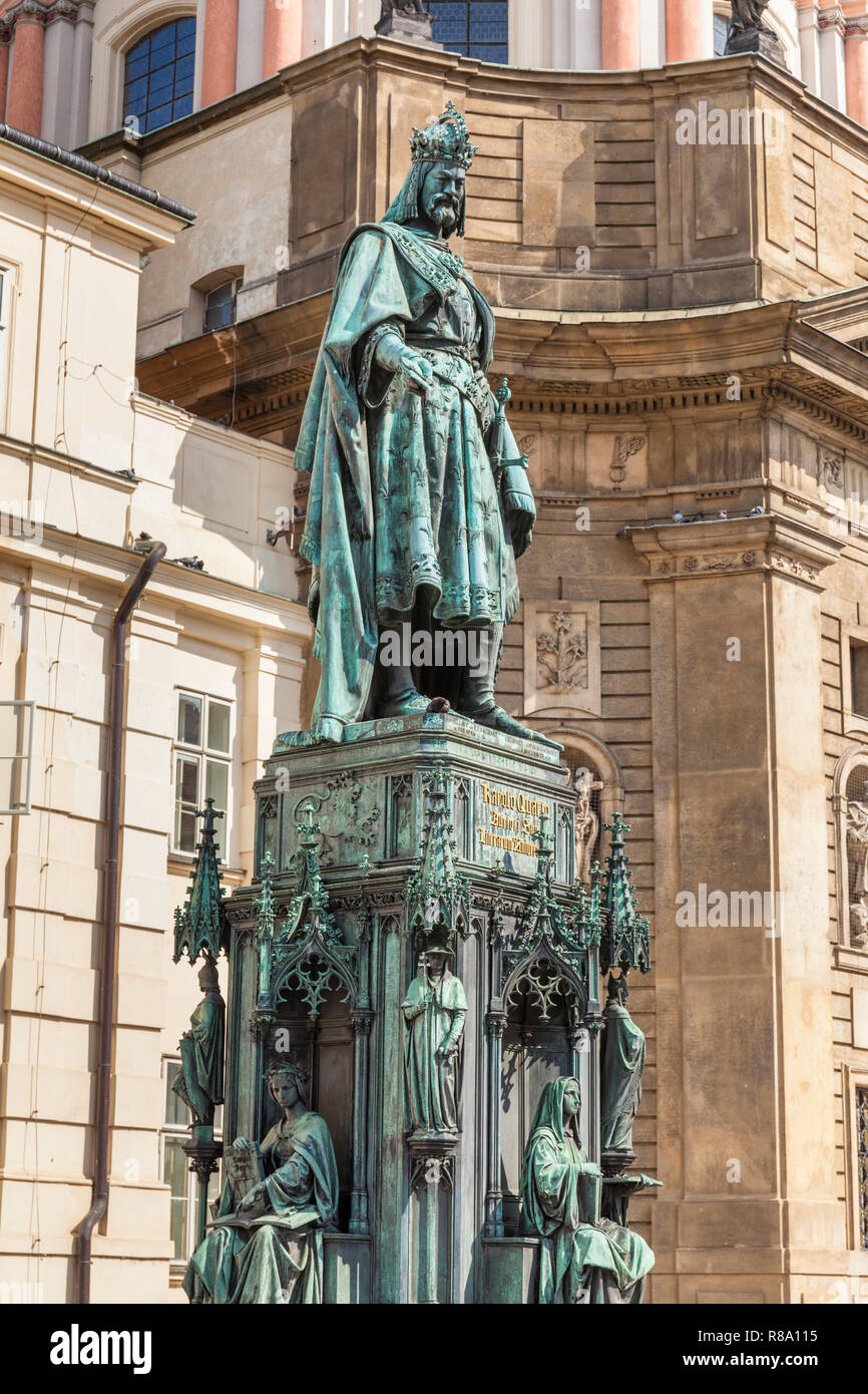 Statue of Charles IV outside St. Francis Of Assissi Church Křižovnické Square Staré Město,Prague czech republic  EU europe Stock Photo