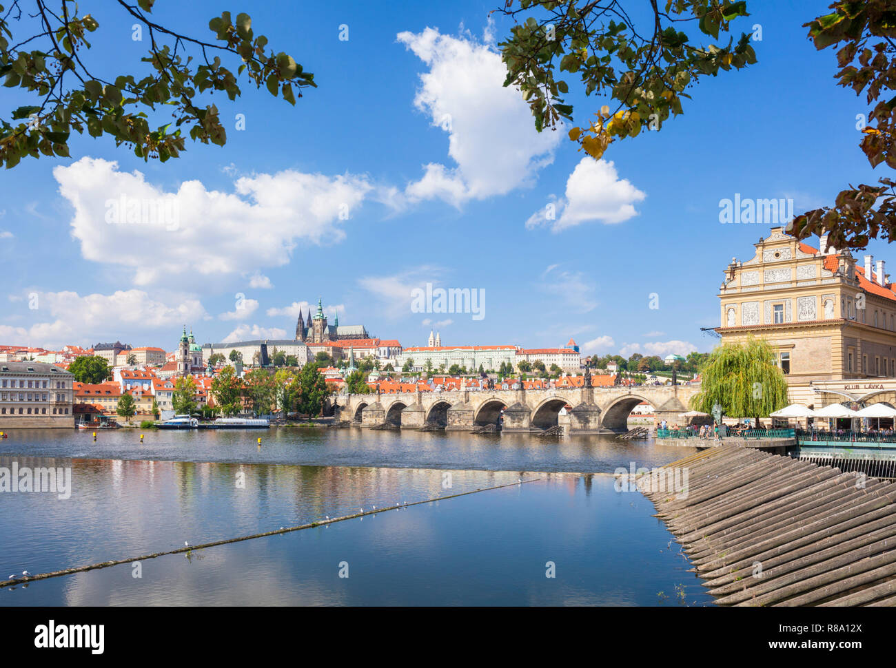 Prague skyline with Prague castle st vitus cathedral Prague Parliament buildings Charles bridge over the river Vltava Prague Czech Republic Europe Stock Photo