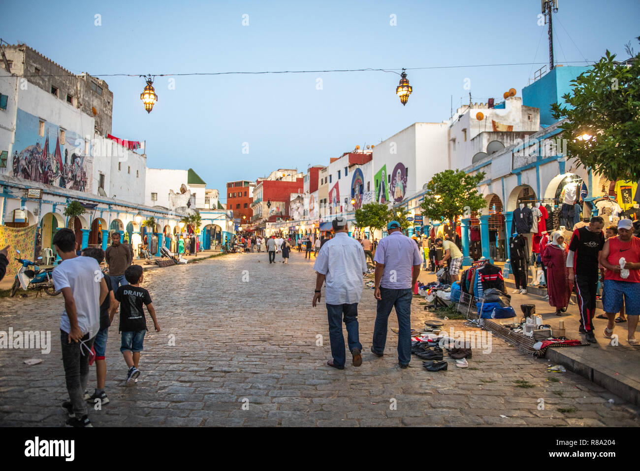 Colorfully Lit Street, Larache, Morocco Stock Photo Alamy