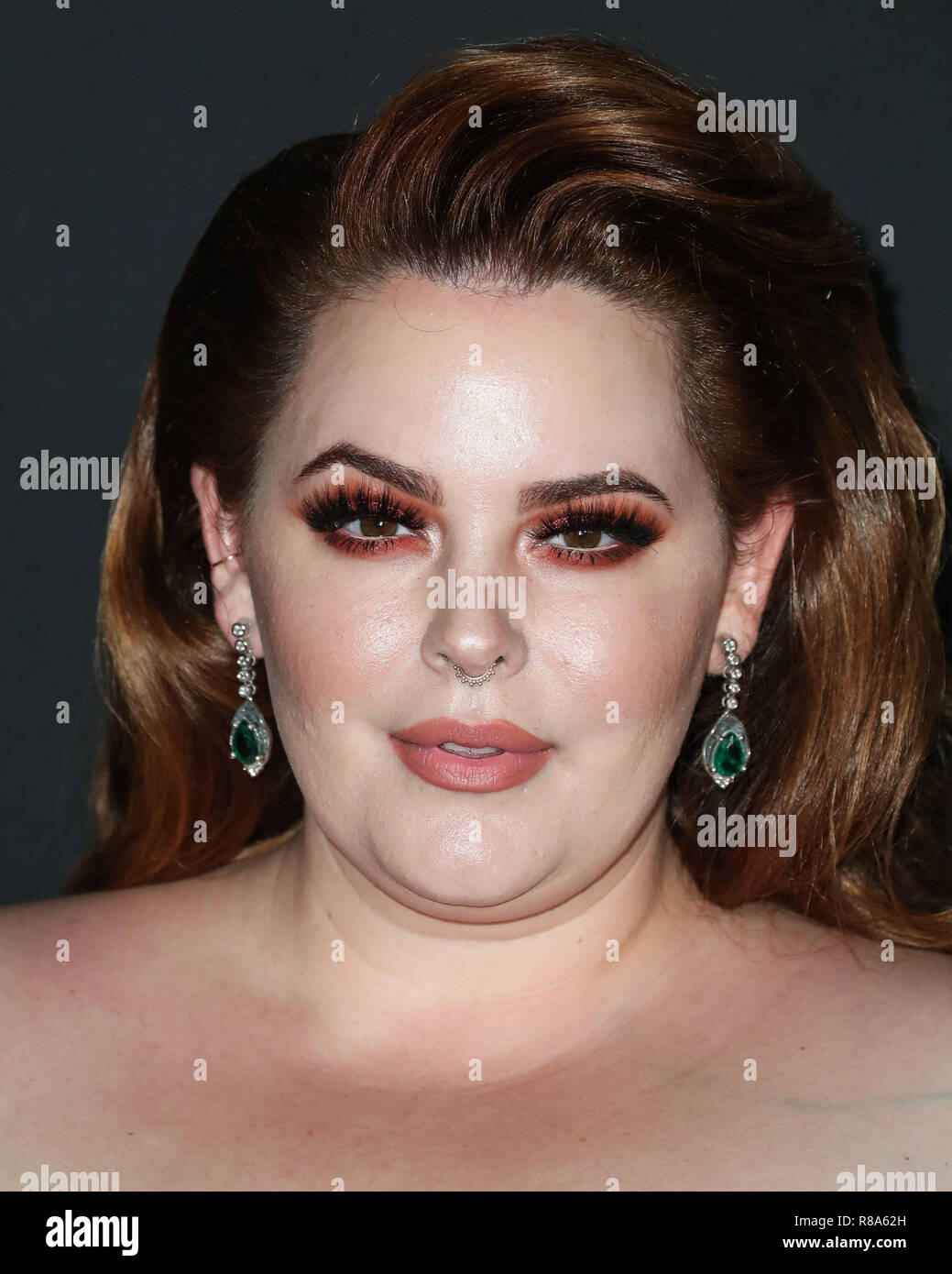 LOS ANGELES, CA, USA - OCTOBER 22: Model Tess Holliday wearing an Eloquii dress, River Island shoes, Kukka Jewelry and carrying a Onna Ehrlich clutch arrives at the InStyle Awards 2018 held at the Getty Center on October 22, 2018 in Los Angeles, California, United States. (Photo by Xavier Collin/Image Press Agency) Stock Photo
