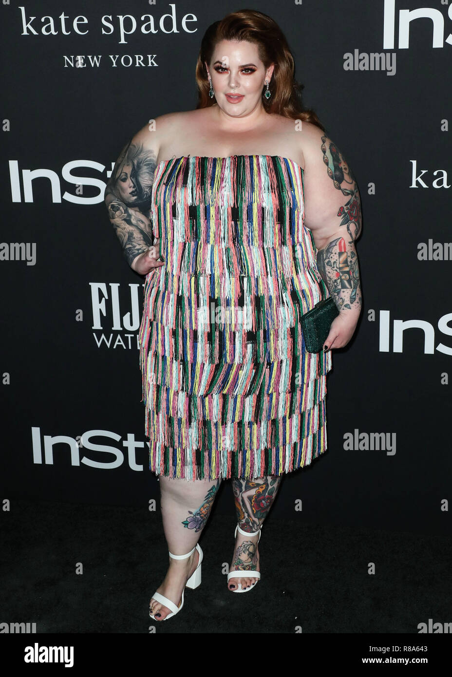 LOS ANGELES, CA, USA - OCTOBER 22: Model Tess Holliday wearing an Eloquii dress, River Island shoes, Kukka Jewelry and carrying a Onna Ehrlich clutch arrives at the InStyle Awards 2018 held at the Getty Center on October 22, 2018 in Los Angeles, California, United States. (Photo by Xavier Collin/Image Press Agency) Stock Photo