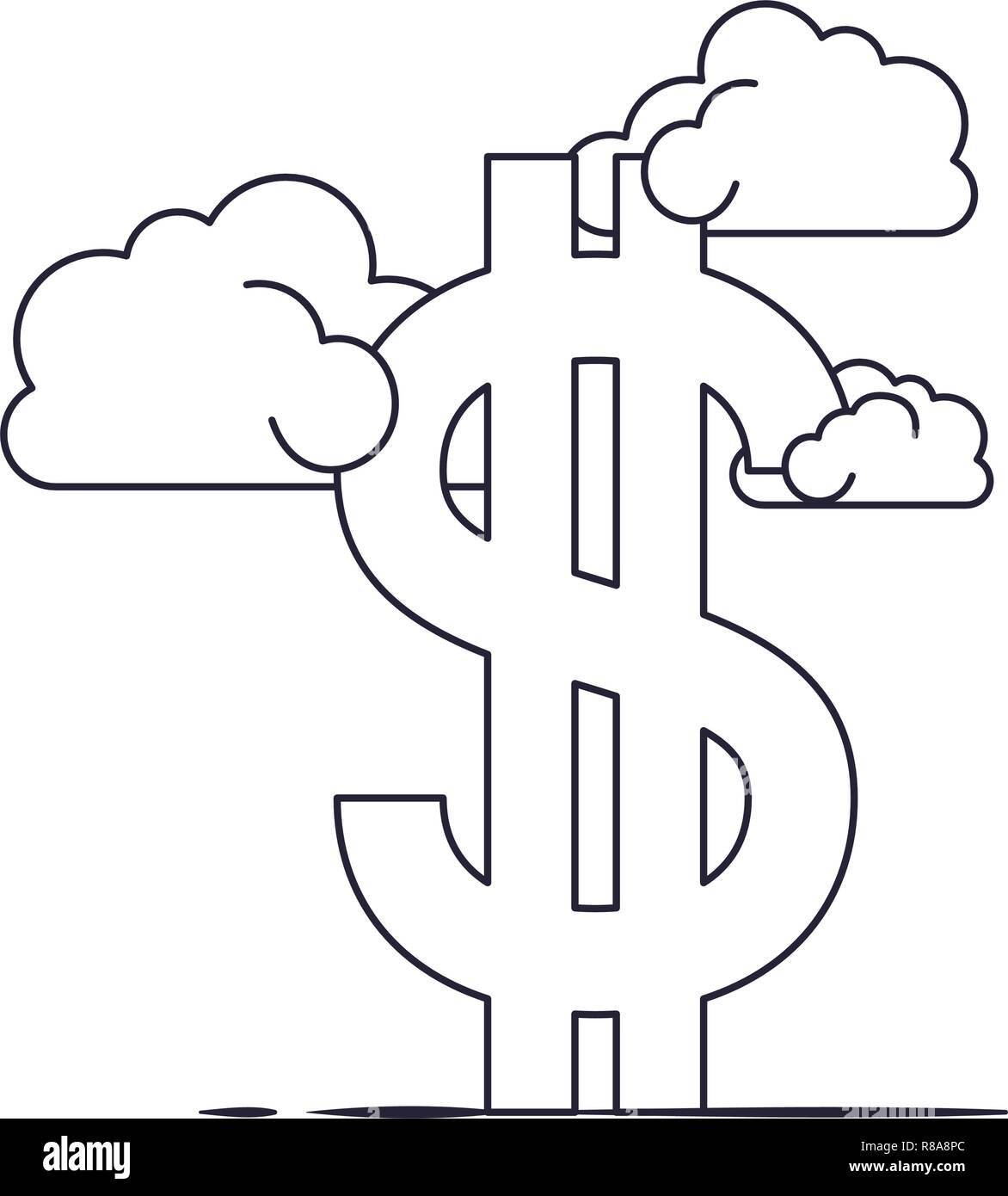 dollar symbol with clouds isolated icon Stock Vector