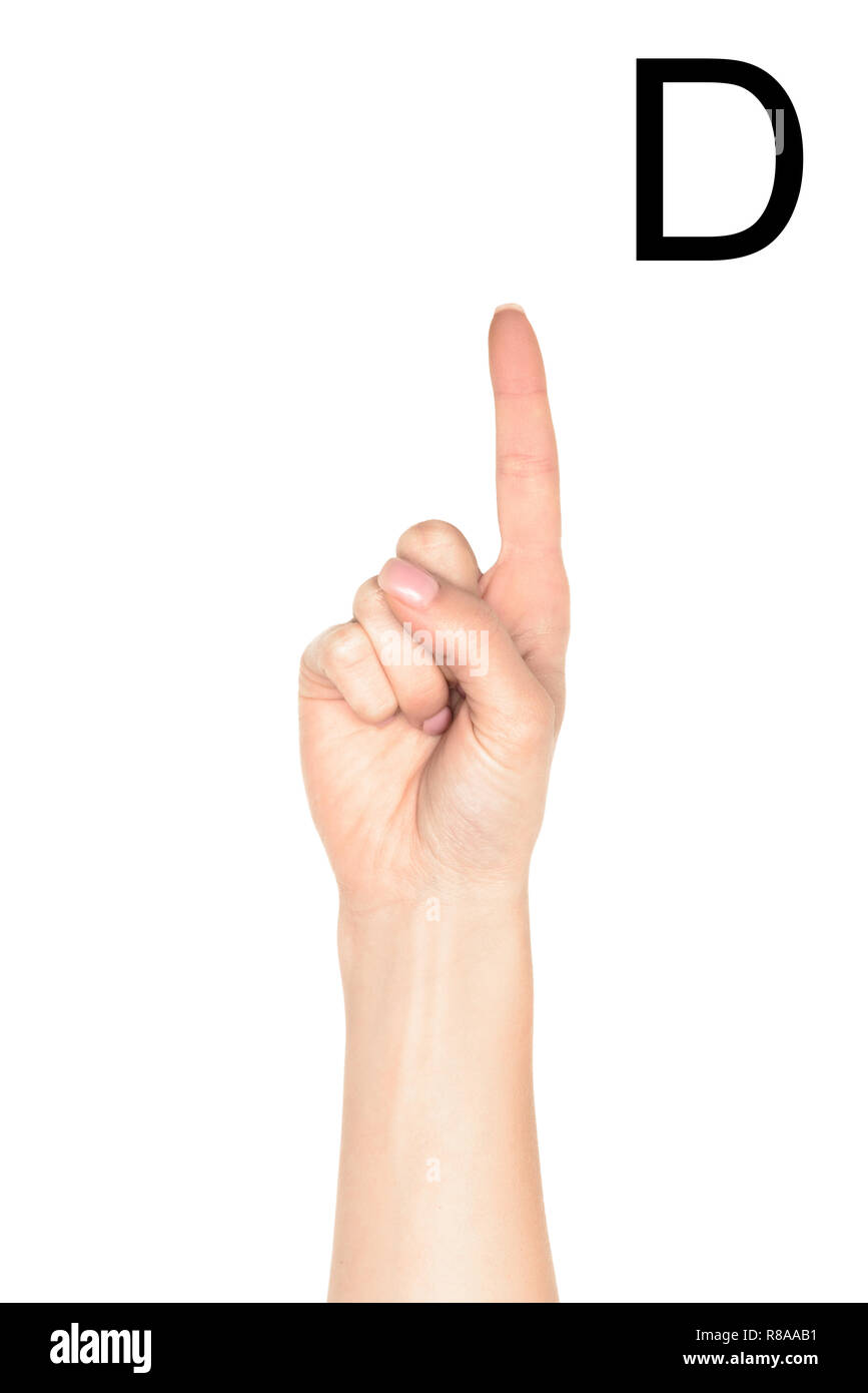 cropped view of female hand showing latin letter D, sign language