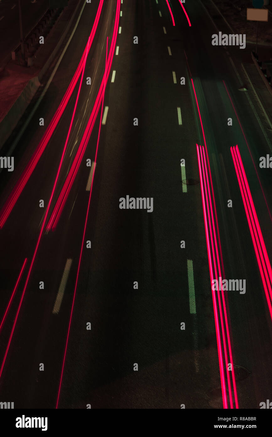 long exposure of road and red lights at night Stock Photo Alamy