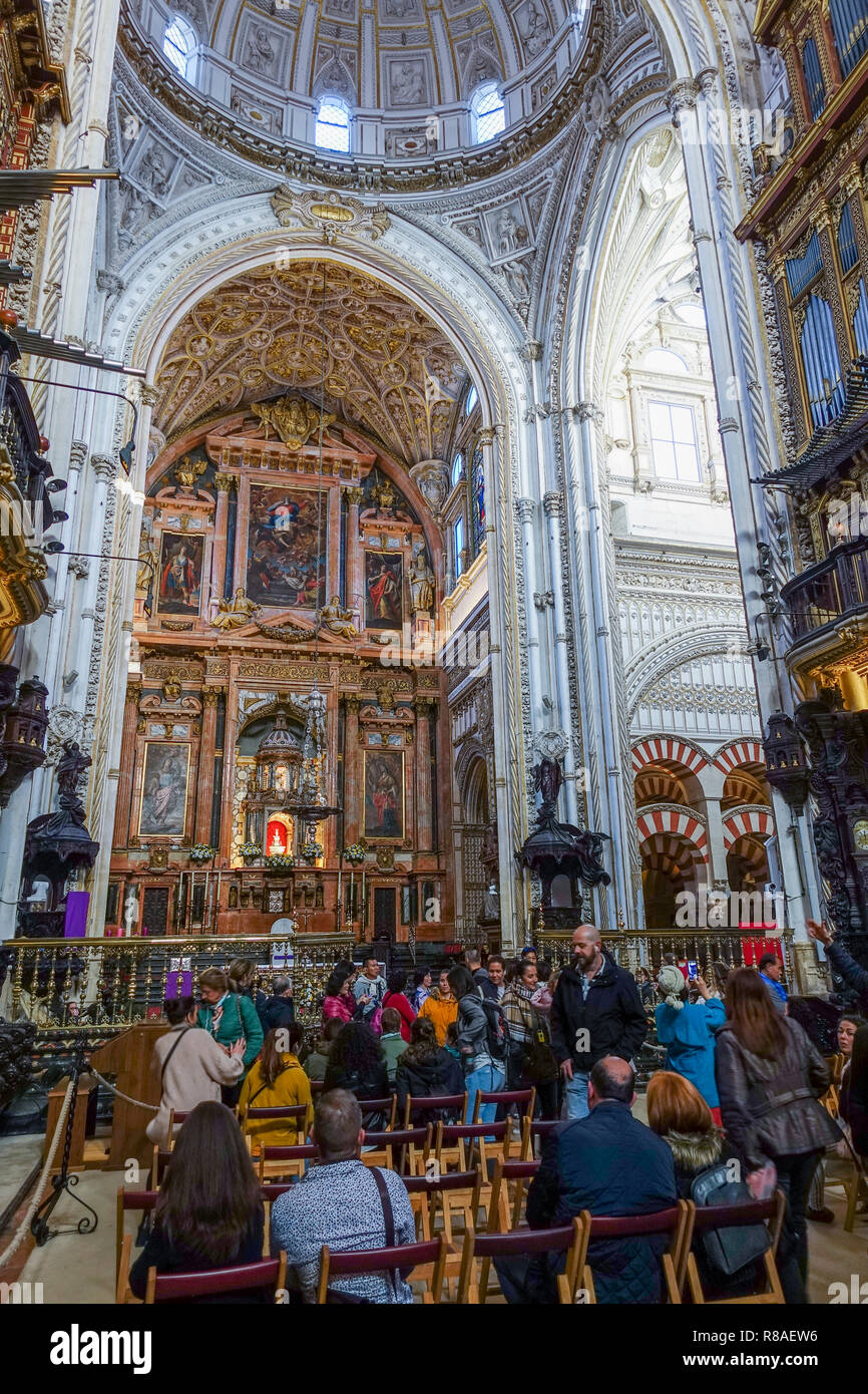 Main Chapel, Transept and Choir, Cathedral, LA Mezquita de Cordoba, Andalusia, Spain. Stock Photo