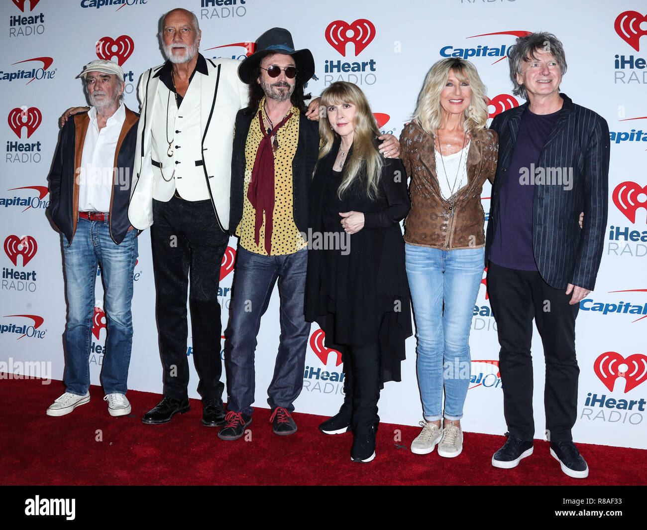 LAS VEGAS, NV, USA - SEPTEMBER 21: John McVie, Mick Fleetwood, Mike Campbell, Stevie Nicks, Christine McVie, Neil Finn, Fleetwood Mac in the press room during the 2018 iHeartRadio Music Festival - Night 1 held at T-Mobile Arena on September 21, 2018 in Las Vegas, Nevada, United States. (Photo by Xavier Collin/Image Press Agency) Stock Photo