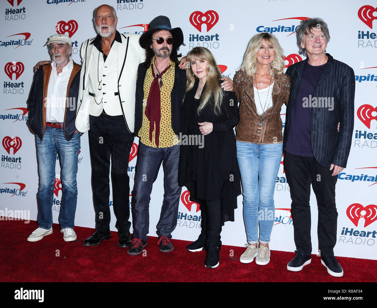 LAS VEGAS, NV, USA - SEPTEMBER 21: John McVie, Mick Fleetwood, Mike Campbell, Stevie Nicks, Christine McVie, Neil Finn, Fleetwood Mac in the press room during the 2018 iHeartRadio Music Festival - Night 1 held at T-Mobile Arena on September 21, 2018 in Las Vegas, Nevada, United States. (Photo by Xavier Collin/Image Press Agency) Stock Photo