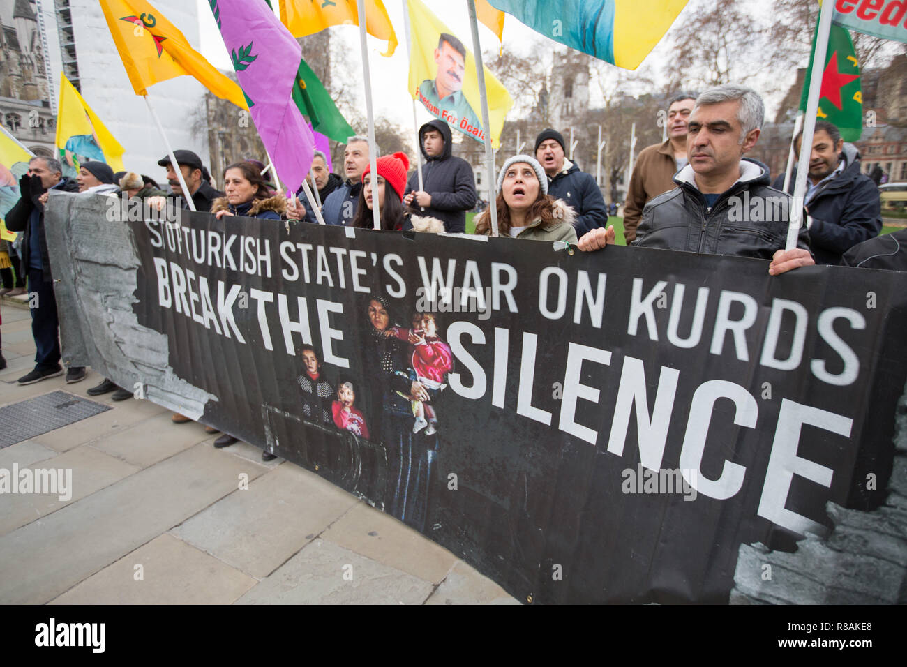London, UK. 14th Dec 2018. Kurdish protesters outside Parliament show their solidarity with those on hunger strike such as Leyla Guven Credit: George Cracknell Wright/Alamy Live News Stock Photo