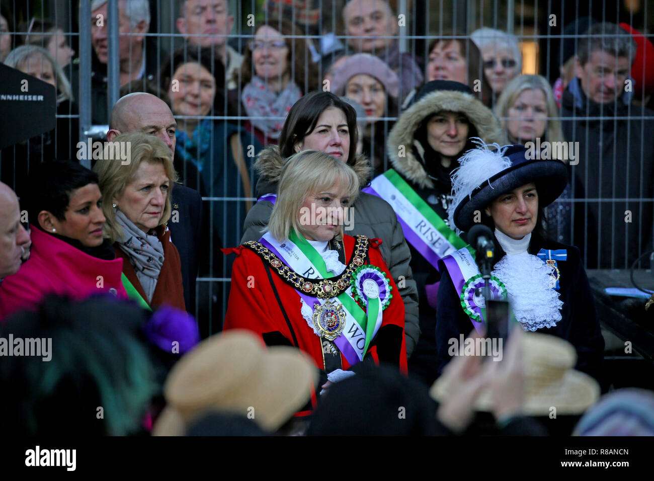 Manchester, UK. 14th Dec 2018. The Lord Mayor attends the unveiling of a statue of Suffragette Emmeline Pankhurst by sculpture designer Hazel Reeves. The day marks 100 years since Women won the vote.Manchester, UK, 14th December 2018 Credit: Barbara Cook/Alamy Live News Stock Photo