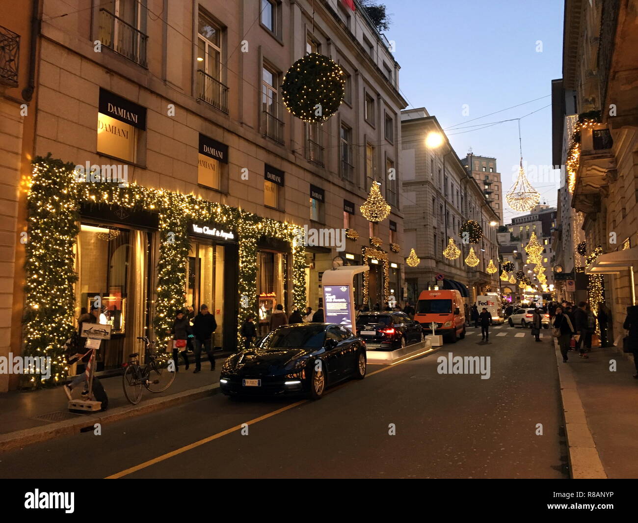 Milan, Christmas lights and decorations in the streets of the fashion