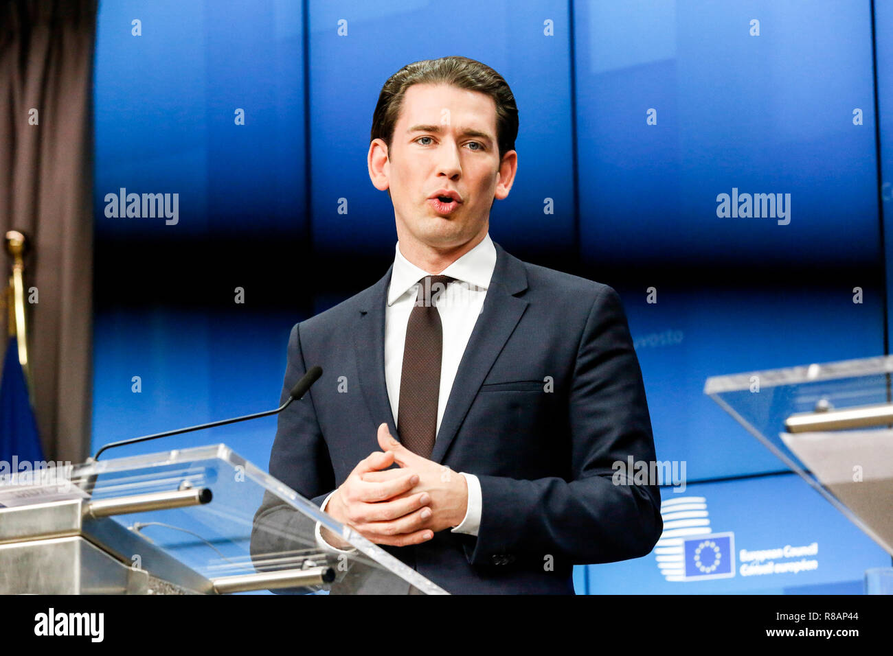 Brussels, Belgium. 14th Dec 2018. Sebastian Kurtz, Federal Chancellor of Austria, during a press conference during European Council Summit in Brussels, Belgium on December 14, 2018. Credit: Michal Busko/Alamy Live News Stock Photo
