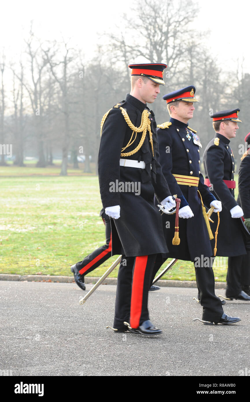 The Duke of Cambridge, Prince William seen representing Her Majesty The Queen as the Reviewing Officer at The Sovereign’s Parade. The Sovereign's Parade at the end of each term marks the passing out from Sandhurst of Officer Cadets who have completed the Commissioning Course. The Parade will mark the completion of a year's intensive training for 169 officer cadets from the UK and 25 from 19 overseas countries Royal Military Academy Sandhurst. Stock Photo