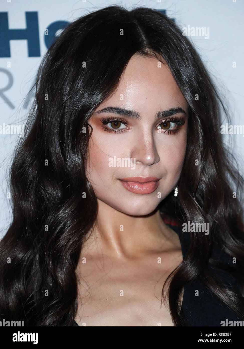 LAS VEGAS, NV, USA - SEPTEMBER 22: Actress Sofia Carson wearing a David  Koma dress and Saint Laurent shoes poses in the press room during the 2018  iHeartRadio Music Festival - Night