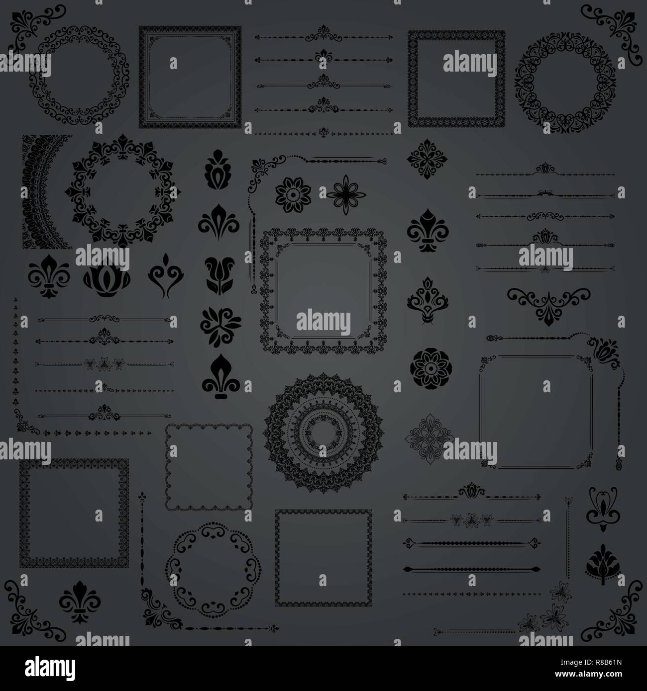 Vintage Set of Vector Horizontal, Square and Round Elements Stock ...