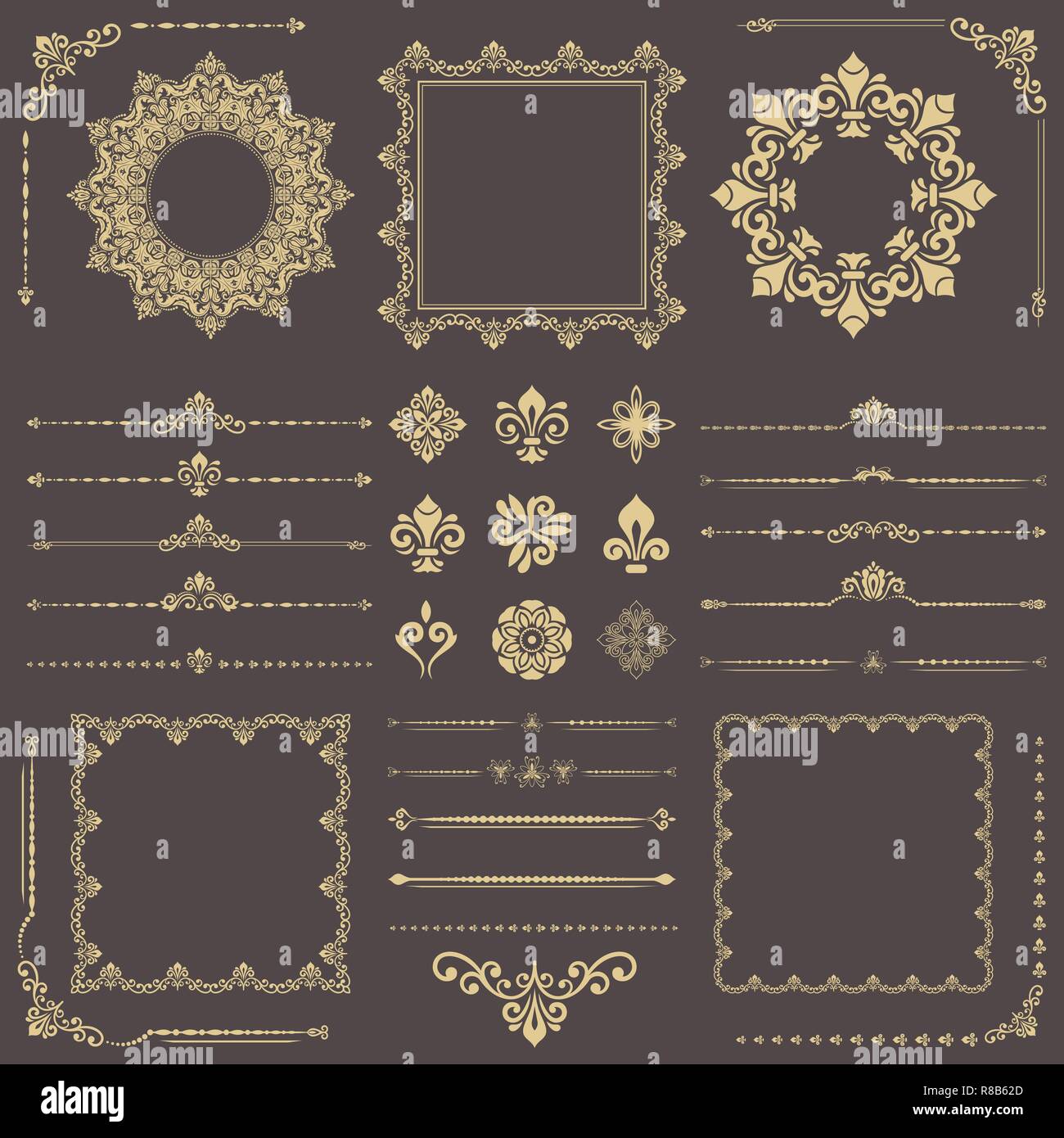 Vintage Set of Vector Horizontal, Square and Round Elements Stock ...