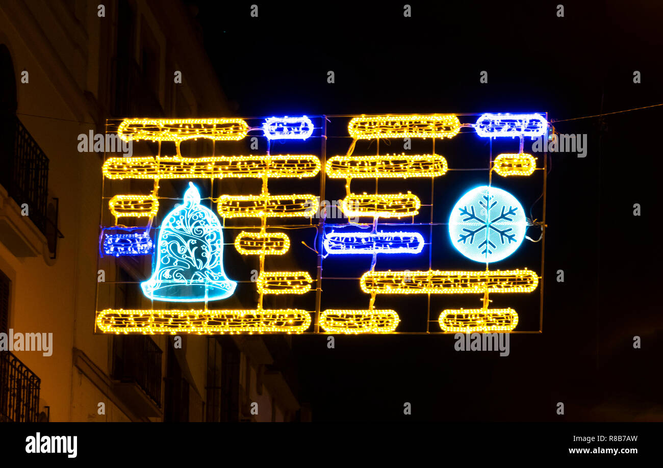 Christmas street lights in at night in Seville, Spain Stock Photo Alamy