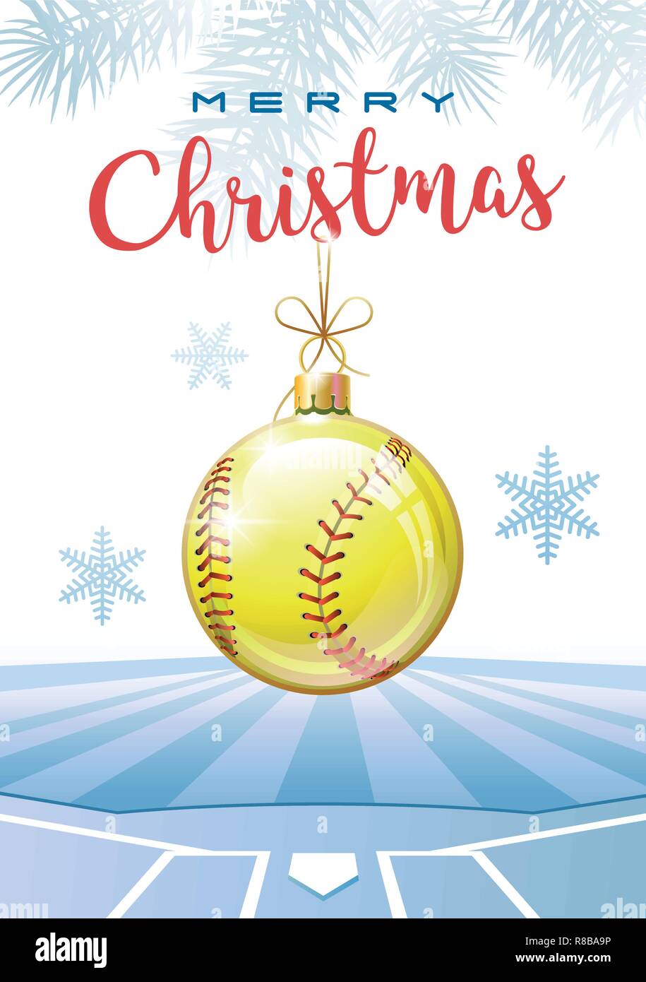 Merry Christmas. Sports greeting card. Realistic softball ball in the Softball Christmas Pictures