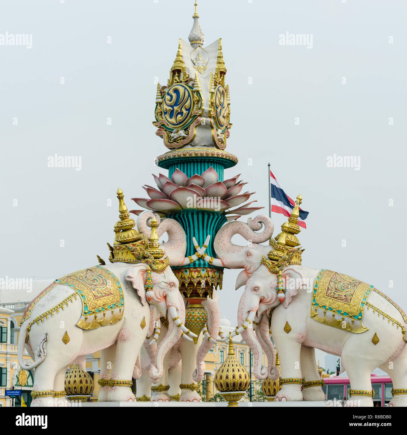 Three-Headed elephant statue in Bangkok, Thailand Stock Photo