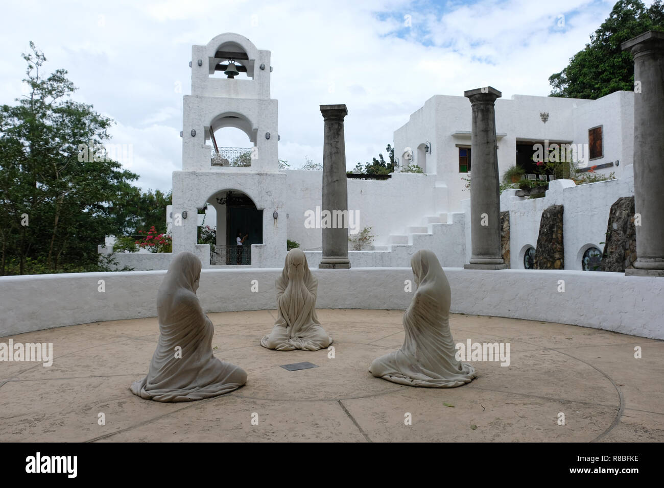View of the whitewashed  Mediterranean style villa of the Pinto Art Museum which display  massive artwork collections of Dr. Joven Cuanang, owner the Museum located in the city of Antipolo, in the province of Rizal in the Philippines. Stock Photo