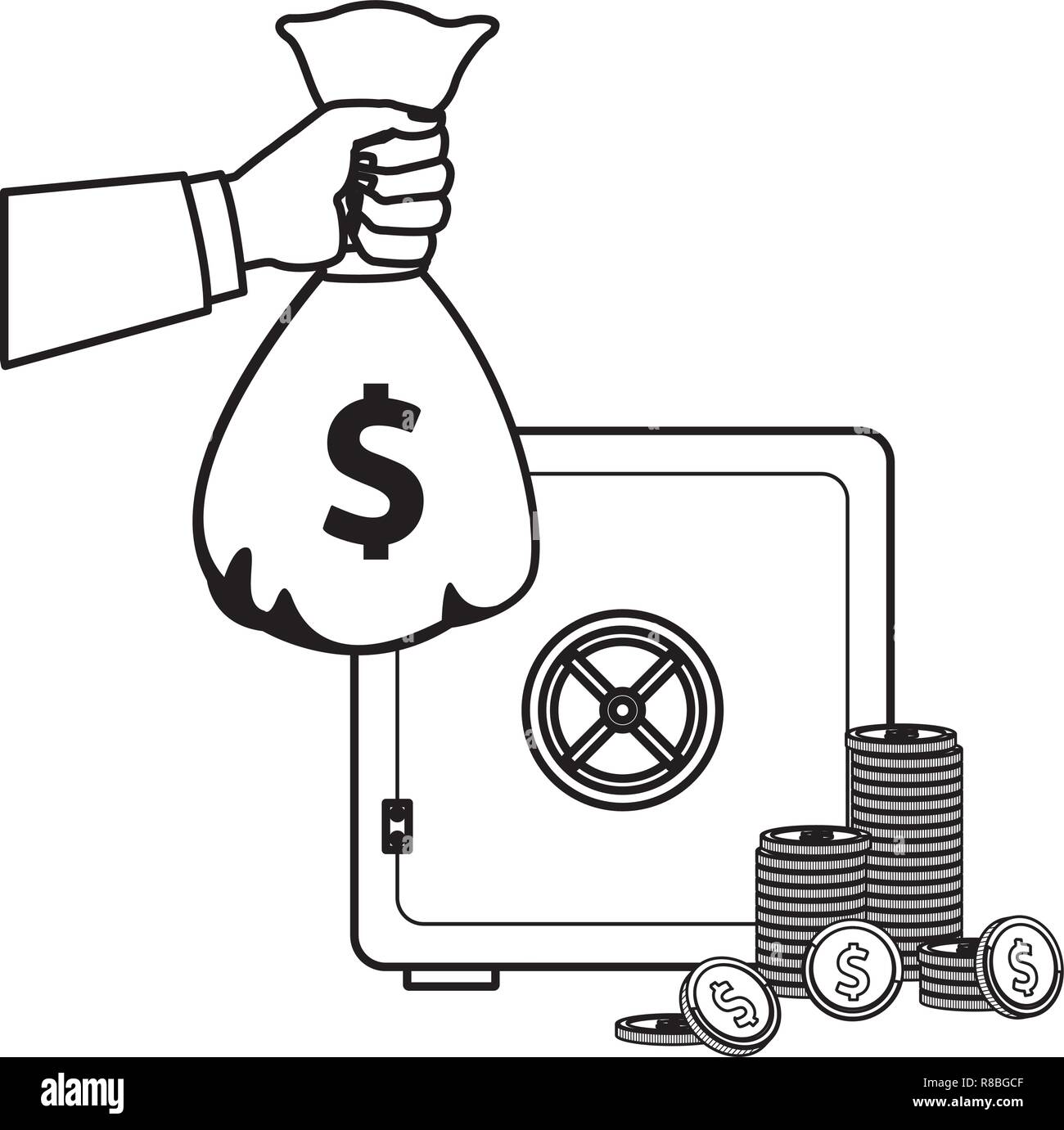 money bag with safe and coins Stock Vector Image & Art - Alamy