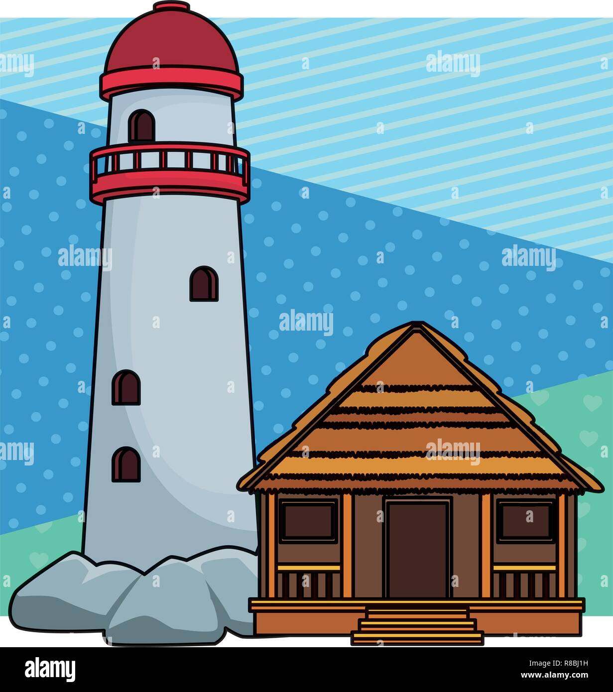 lighthouse and cottage Stock Vector
