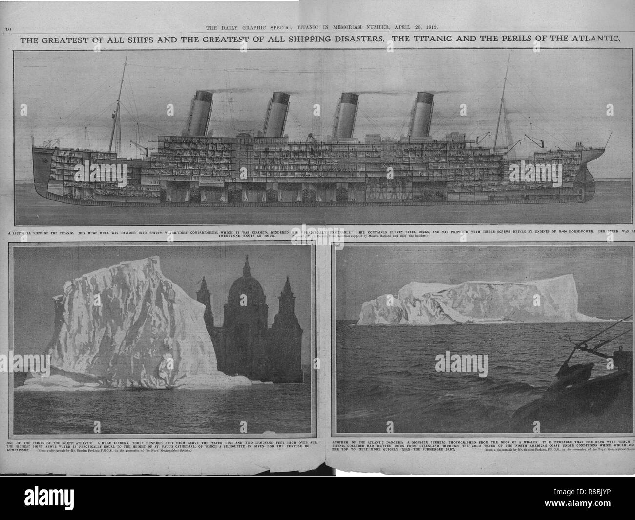 Sectional Diagram Of The Titanic And Icebergs April 20 1912 Creator Unknown Stock Photo Alamy