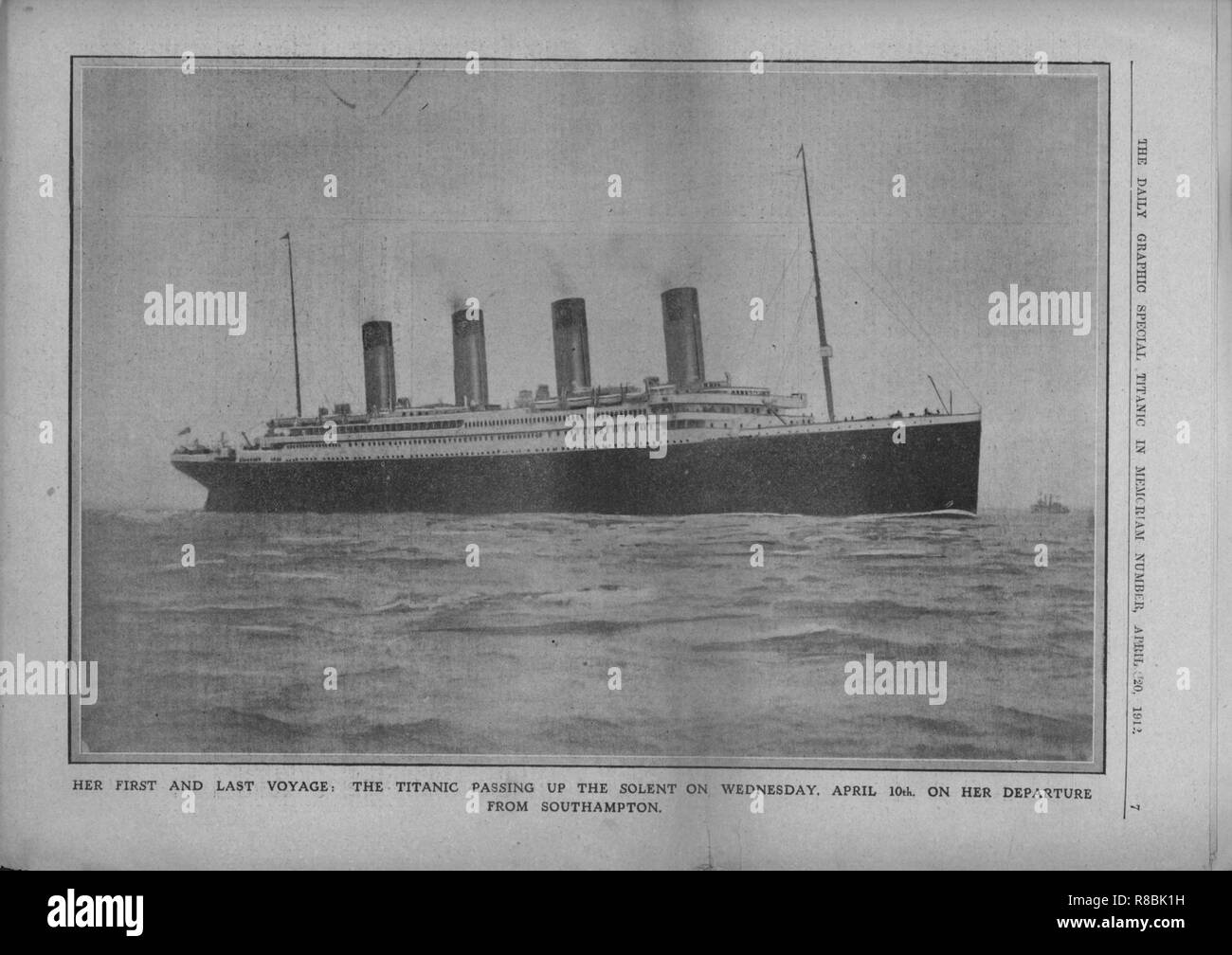 'Her First and Last Voyage: the Titanic Passing up the Solent on Wednesday, April 10th...', 1912. Creator: Unknown. Stock Photo