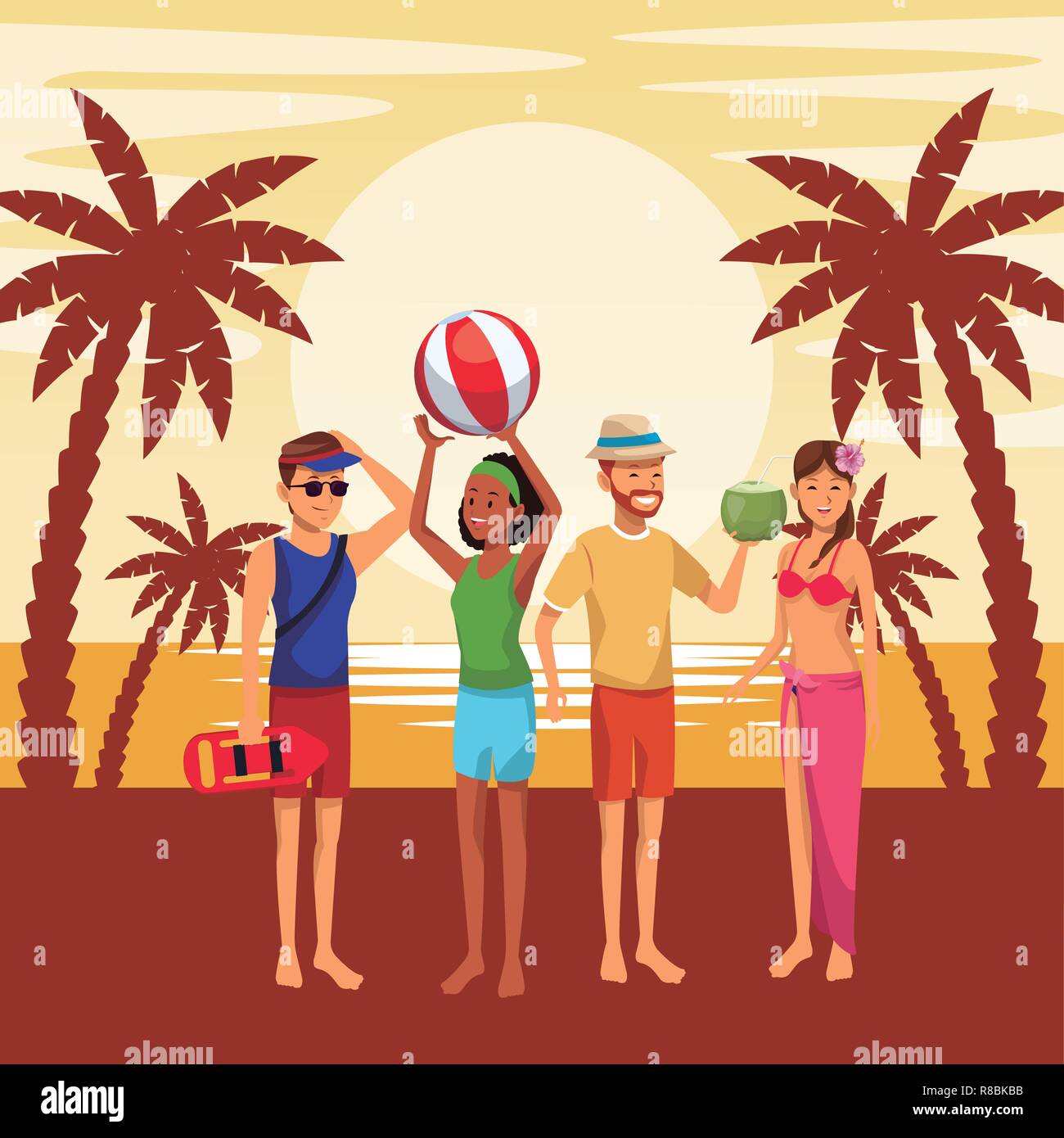 Friends sunbathing at the beach Stock Vector Images - Alamy