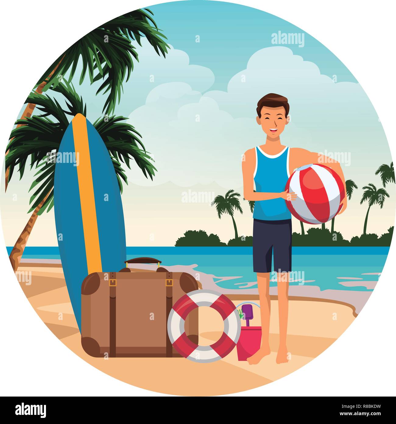 man with beach ball Stock Vector