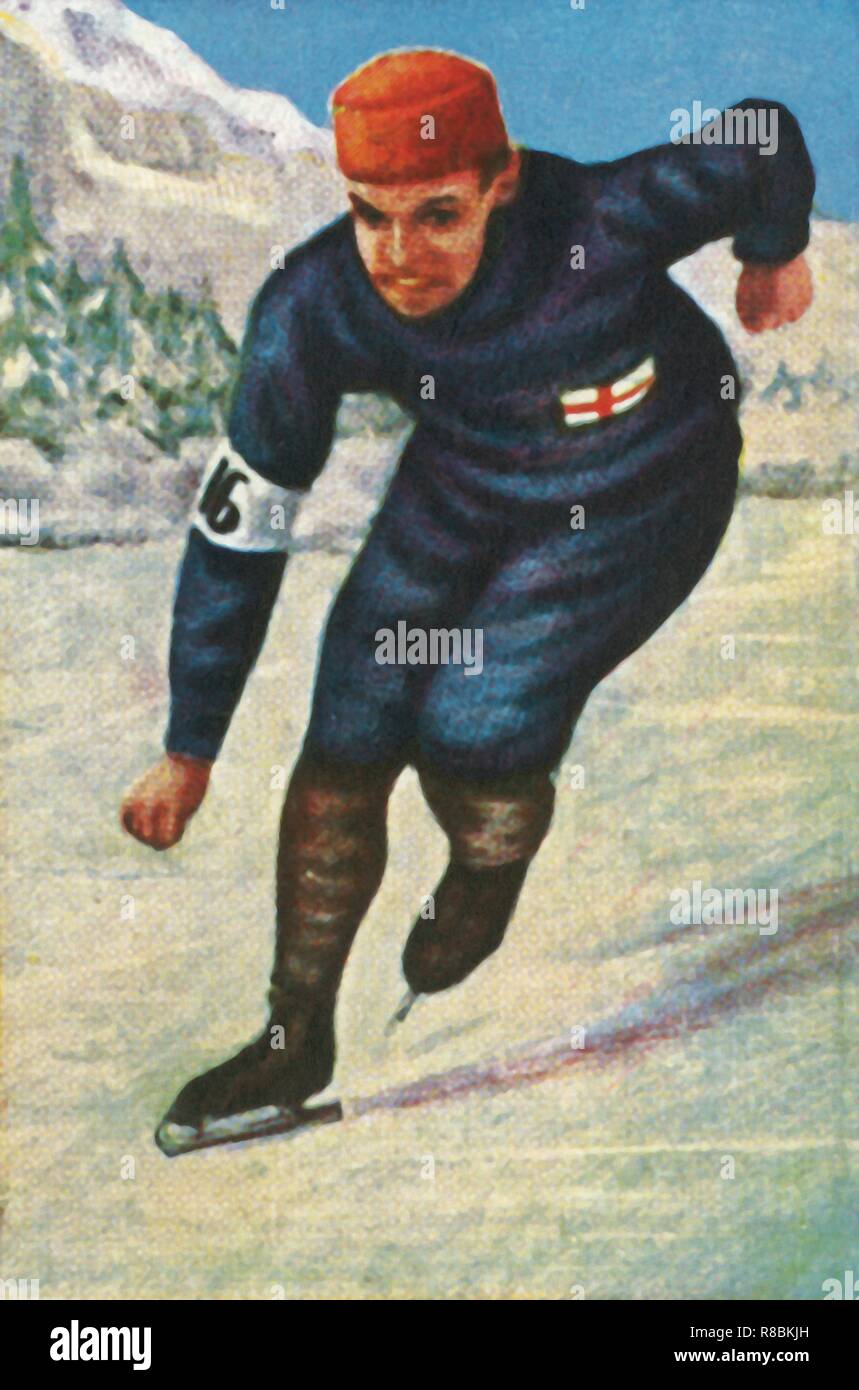 Finnish speed skater Clas Thunberg, 1928. Creator: Unknown Stock Photo -  Alamy, image size:859x1390