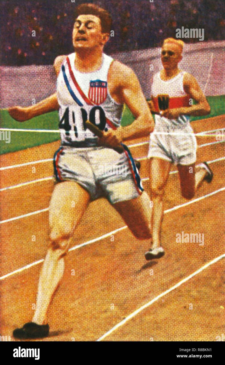 Ray Barbuti and Hermann Engelhard, 4 x 400m relay, 1928. Creator: Unknown. Stock Photo